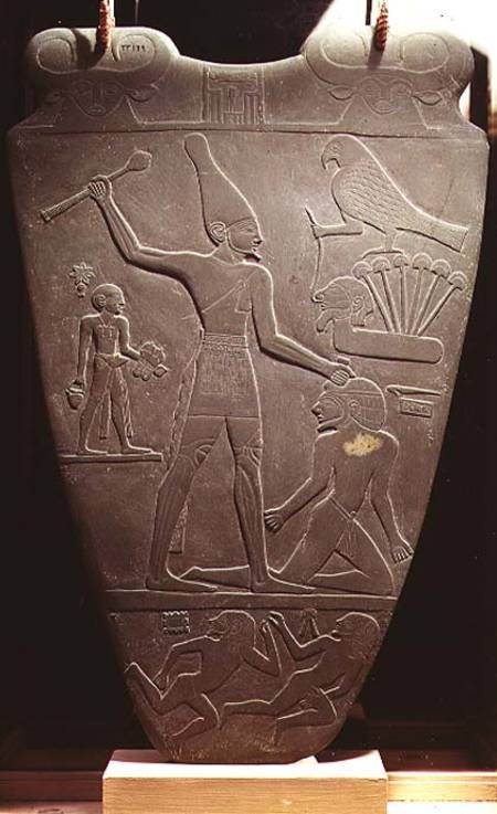 The Narmer Palette: ceremonial palette depicting King Narmer, wearing the white crown of Upper Egypt de Egyptian