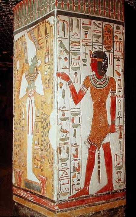 Pillar depicting Osiris and a priest wearing a panther skin, from the Tomb of Nefertari, New Kingdom de Egyptian