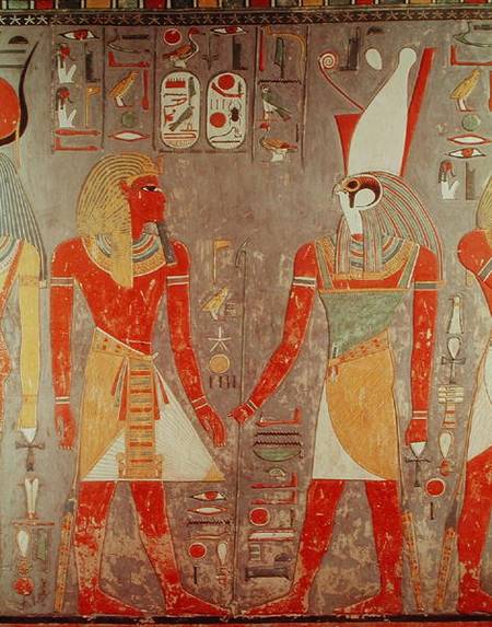 Relief depicting Horemheb (c.1323-1295 BC) before Horus, from his tomb, New Kingdom de Egyptian