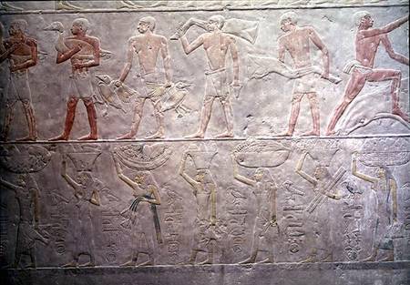 Relief depicting people carrying offerings of food, from the Mastaba of Akhethotep, Old Kingdom de Egyptian