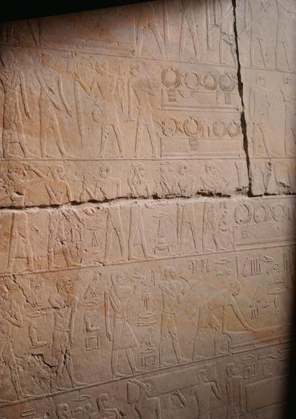 Relief from the Mastaba of Akhethotep depicting the replacement of the necklaces, from Saqqara, Old