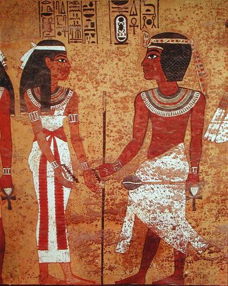 Tutankhamun (c.1370-1352 BC) and his wife, Ankhesenamun, from his tomb, New Kingdom de Egyptian