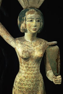 Female bearer of offerings carrying a water vase in her hand and a vessel on her head, Egyptian, Mid de Egyptian 12th Dynasty