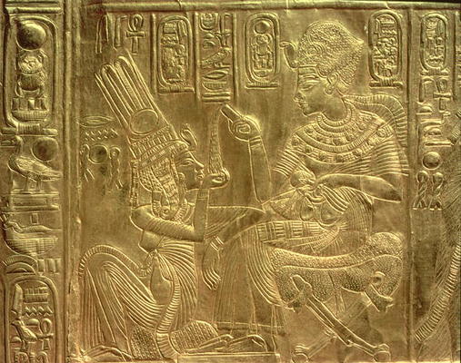 Detail from the Golden Shrine, Tutankhamun's Treasure (wood overlaid with a layer of gesso and cover de Egyptian 18th Dynasty