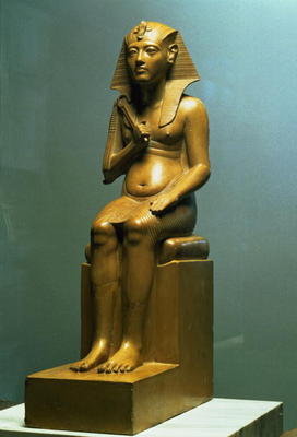 Seated statue of a pharaoh, New Kingdom (stone) de Egyptian 18th Dynasty