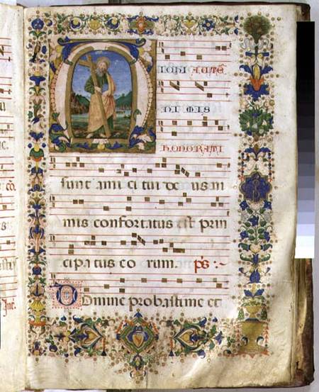 Ms 540 f.3r Page with historiated initial 'M' depicting St. Andrew, from a choir book from San Marco de  (eigentl. Domenico Tommaso Bigordi) Ghirlandaio Domenico