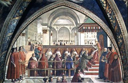 St. Francis receiving the Rule of the Order from Pope Honorius, scene from a cycle of the Life of St de  (eigentl. Domenico Tommaso Bigordi) Ghirlandaio Domenico