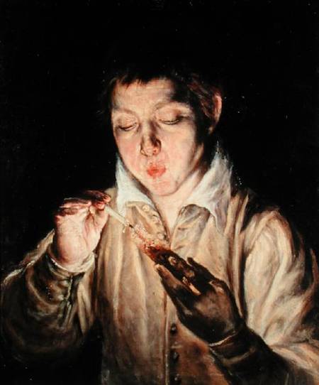 A Child Blowing on an Ember de (Dominikos Theotokopulos) El Greco