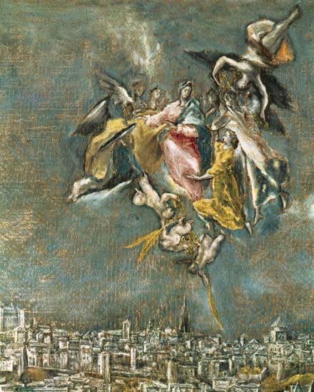 Vista y mapa del pueblo de Toledo - detalle de ángeles de (Dominikos Theotokopulos) El Greco