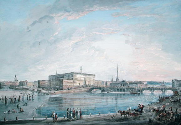 View of Stockholm from the Fersen Terrace (gouache on canvas) de Elias Martin
