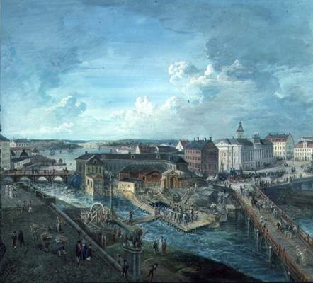 View of Stockholm from the Royal Palace (gouache on canvas) de Elias Martin