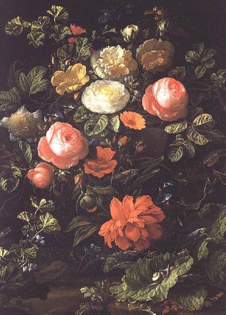 Still Life with Roses, Insects and Snails de Elias van den Broeck