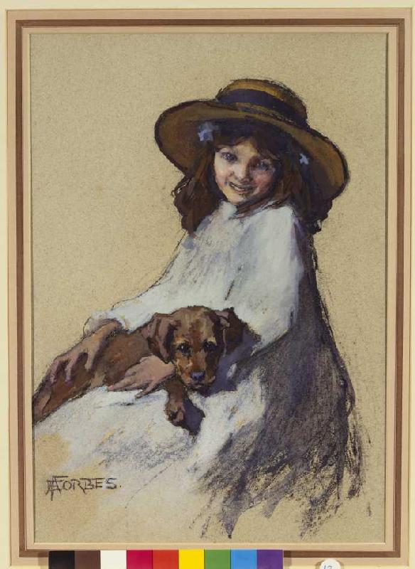 Mädchen mit ihrem jungen Hund. de Elizabeth Adela Stanhope Forbes