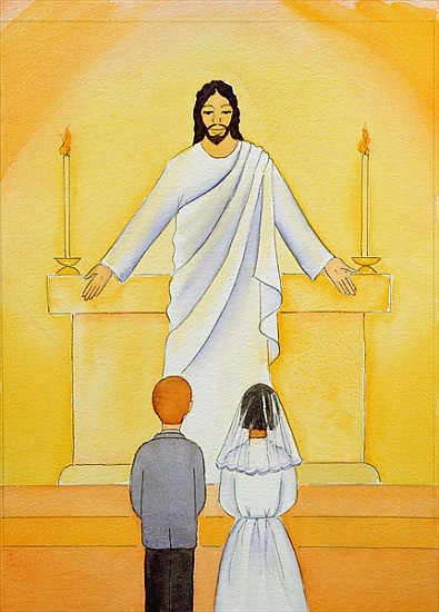 At their First Holy Communion children meet Jesus in the Holy Eucharist, 2006 (w/c on paper)  de Elizabeth  Wang