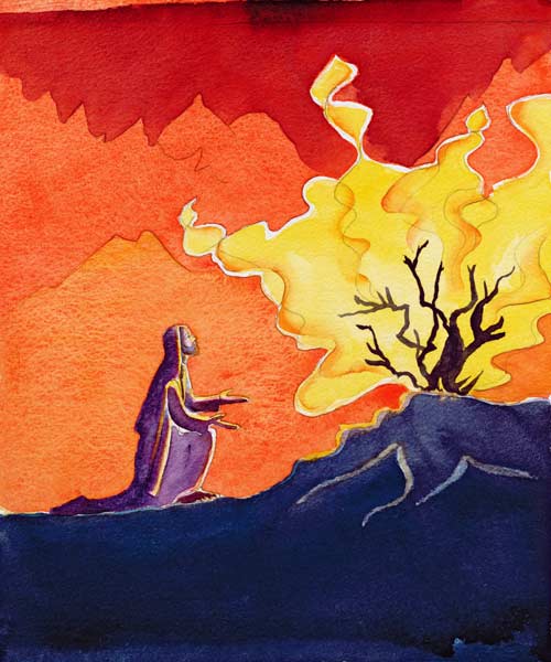 God speaks to Moses from the burning bush, 2004 (w/c on paper)  de Elizabeth  Wang