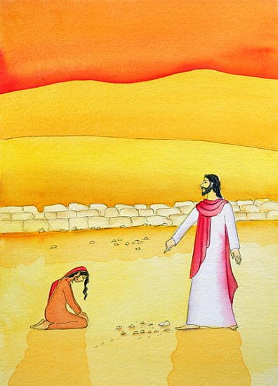 Jesus forgives the woman caught in adultery, 2006 (w/c on paper)  de Elizabeth  Wang