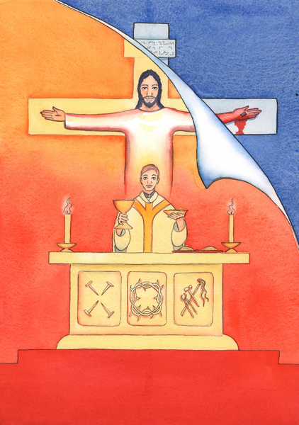 Jesus is Present with us at Mass, praying to the Father on our behalf, for help in our needs, and fo de Elizabeth  Wang