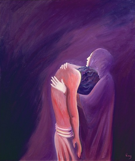 The sorrowful Virgin Mary holds her Son Jesus after His death, 1994 (oil on panel)  de Elizabeth  Wang