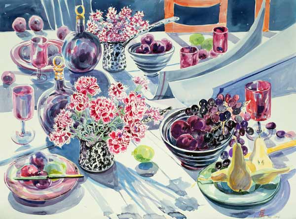 Black Maroon and white Kitchen Table  de Elizabeth Jane  Lloyd