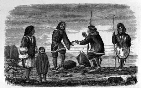 Tuski and Mahlemuts Trading for Oil, from 'Alaska and its Resources', by William H. Dall, engraved b de Elliot