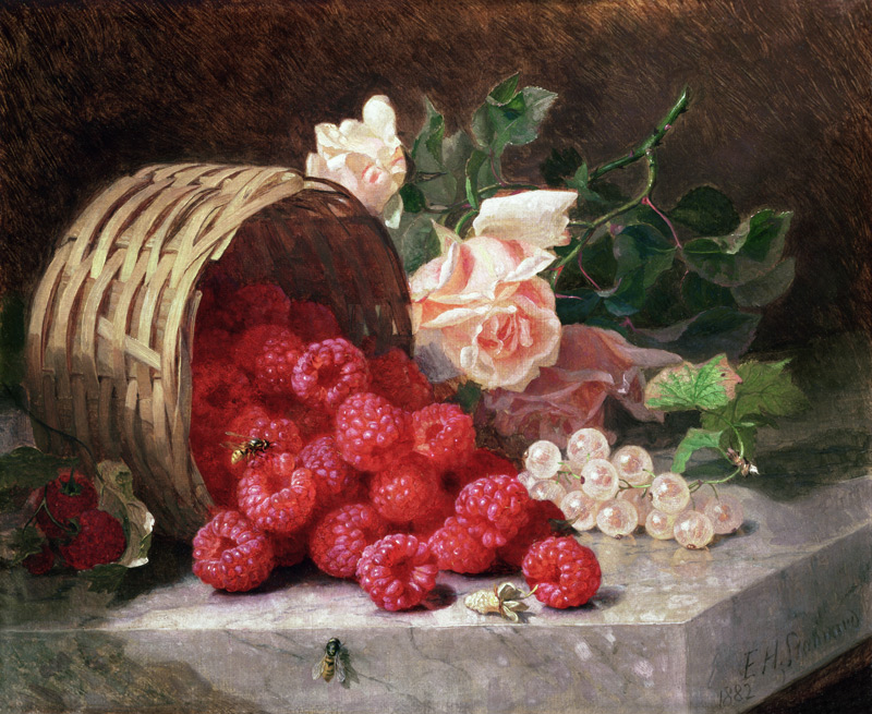 Overturned Basket with Raspberries and White Currants de Eloise Harriet Stannard
