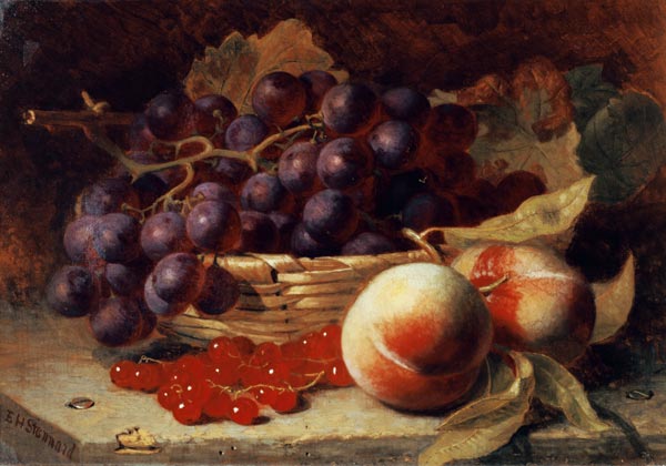 A still life of red currants, peaches and grapes in a basket de Eloise Harriet Stannard