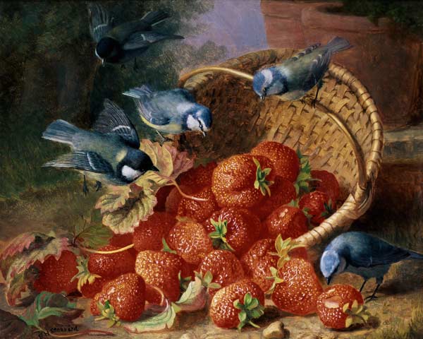 Still Life with Strawberries and Bluetits de Eloise Harriet Stannard