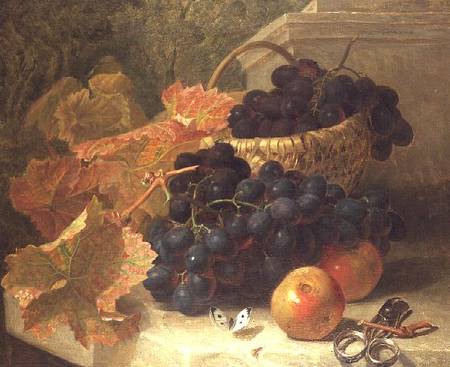 Still Life with Grapes and Scissors on a Stone Shelf de Eloise Harriet Stannard