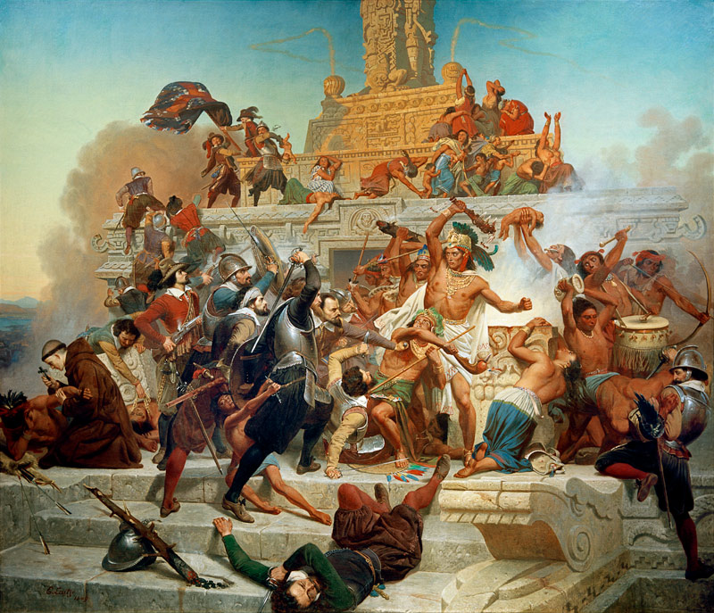 Die Eroberung des Teocalli Tempels durch Cortés und seine Truppen de Emanuel Leutze
