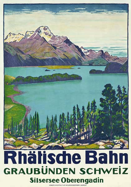 Poster advertising travel to Graubunden by the Swiss company 'Rhaetian Railway' de Emil Cardinaux