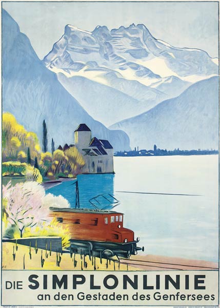 Simplonlinie', poster advertising rail travel around Lake Geneva de Emil Cardinaux