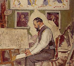 Ferdinand Hodler en su estudio de Emil Orlik