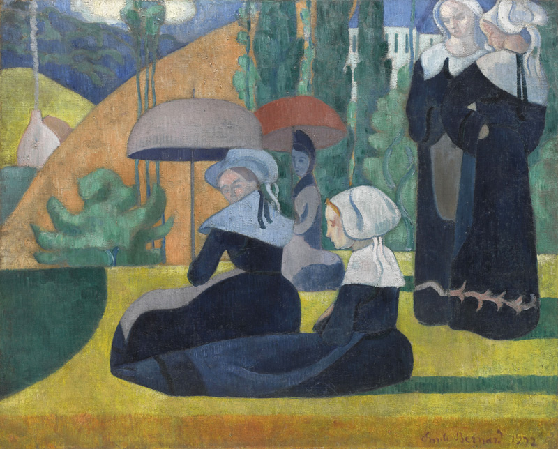 Breton Women with Umbrellas de Emile Bernard