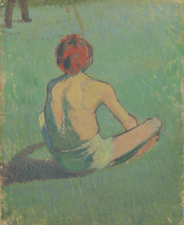 Boy sitting in the grass de Emile Bernard