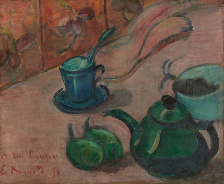 Still life with teapot, cup and fruit de Emile Bernard