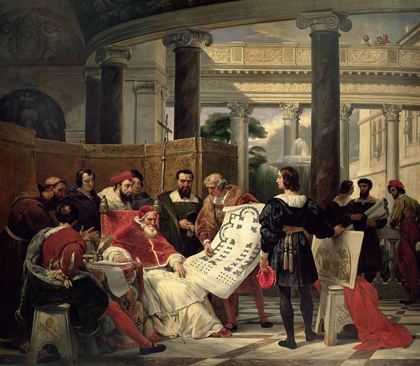 Pope Julius II ordering Bramante, Michelangelo and Raphael to construct the Vatican and St. Peter's de Emile Jean Horace Vernet