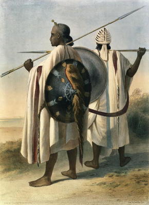 Abyssinian Warriors, illustration from 'The Valley of the Nile', engraved by Eugene Le Roux (1807-63 de Emile Prisse d'Avennes