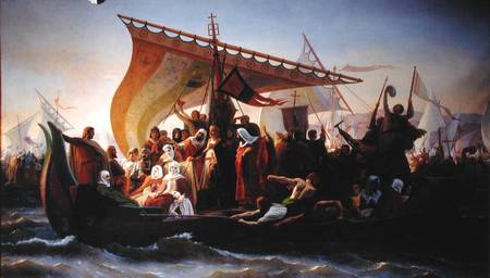 The Crossing of the Bosphorus by Godfrey of Bouillon (c.1060-1100) and his Brother, Baldwin, in 1097 de Emile Signol