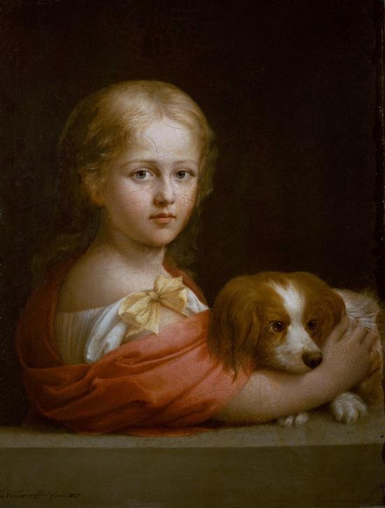 Ein Mädchen mit einem Hund de Emilie Lauchaud de Loqueyssie