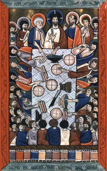 La multiplicación de pan de Psautier Folio 66 Munich de Escritura Inglesa
