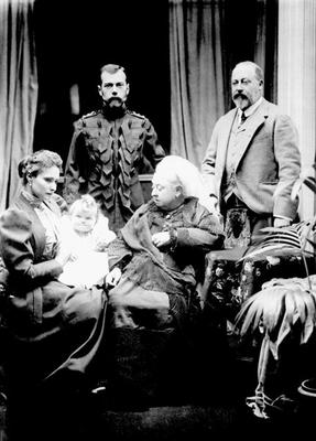 Queen Victoria, Tsar Nicholas II, Tsarina Alexandra Fyodorovna, her daughter Olga Nikolaevna and Alb de English Photographer, (19th century)