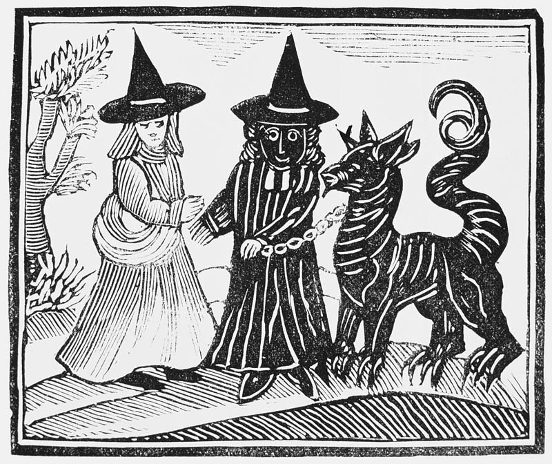 A Black and a White Witch with a Devil Animal, illustration from a collection of chapbooks on esoter de English School