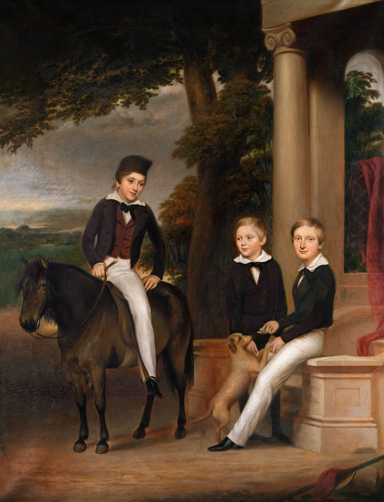 Portrait of John, George and Thomas Gladstone with their favourite pets de English School