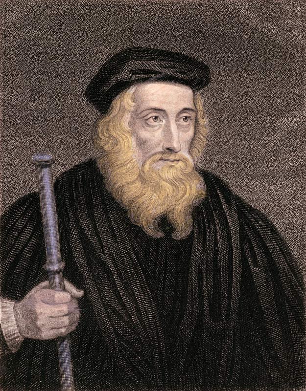 Portrait of John Wycliffe (c.1330-84) engraved by James Posselwhite (1798-1884) after a print by G. de English School