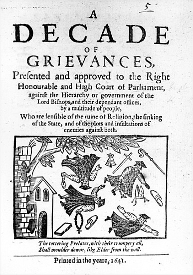 A Decade of Grievances'', Alexander Leighton''s pamphlet assaulting the institution of episcopacy de English School