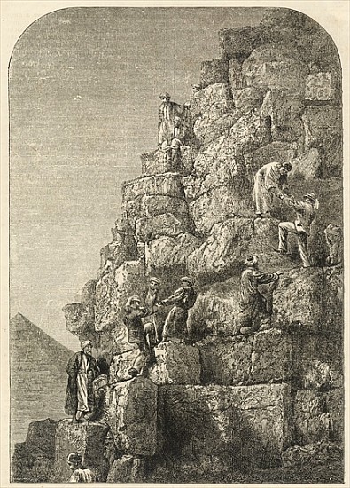Ascent of the Great Pyramid; engraved from a photograph de English School