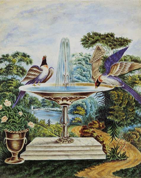 Birds in a Fountain in a Landscape Park de English School