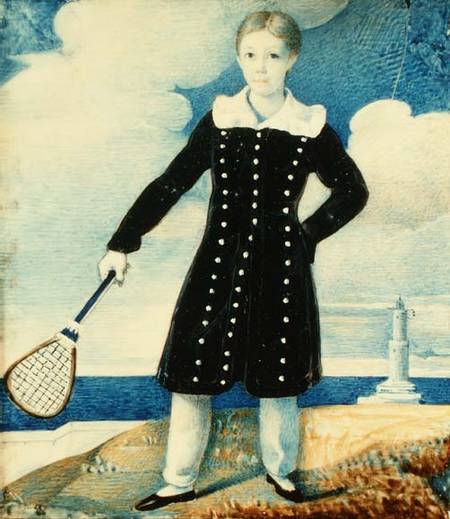 Boy with Badminton Racket (w/c on card) de English School