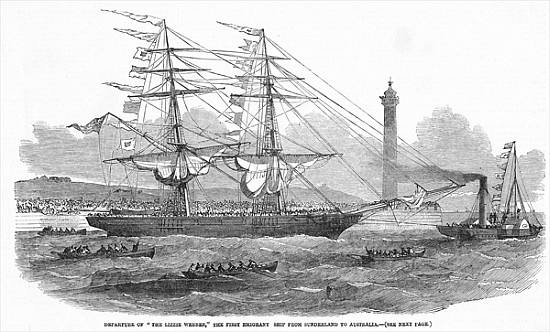 Departure of ''The Lizzie Webber'', the first emigrant ship from Sunderland to Australia, from ''The de English School