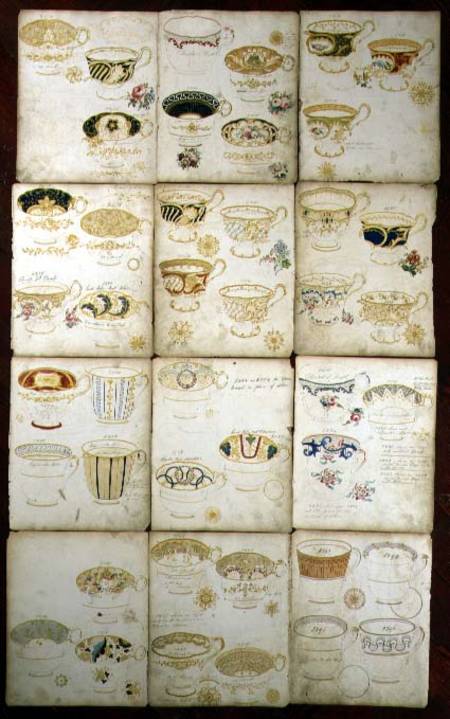 Designs for teacups produced at the Daniel Factory, Staffordshire de English School